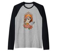Geisha Art Nouveau Día de los Muertos - Floral Skull Woman Camiseta Manga Raglan