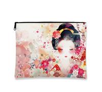 Geisha - Bolsa de maquillaje artística, bolsa de viaje floral para mujer, organizador portátil de lona con cremallera, elección perfecta para festivales, Melocotón, 7x9 Inch, Geisha