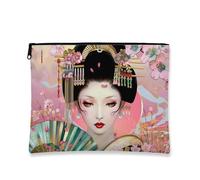 Geisha - Bolsa de maquillaje para mujer, diseño floral de melocotón, bolsa de viaje vintage para mujeres, organizador portátil de lona con cremallera, regalo para festivales y vacaciones, Melocotón