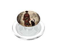 Geisha Caminando a través de Bosque de bambú con Gato Negro Luna roja PopSockets PopGrip para MagSafe
