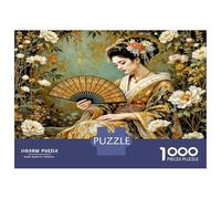 Geisha con Abanico Floral 1000 Piezas Puzzle Gracia Oriental Set De Puzzle, Cartón Premium - Antiestrés Y Decoración, Regalo para Mujeres Y Hombres, Entrena El Cerebro 52x38cm/1000pcs