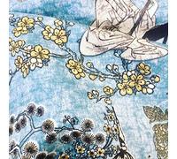 Geisha - Cortina de tela de sarga oriental japonesa, 140 cm de ancho, color azul, mostaza (por metro)