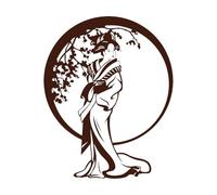 Geisha de flor de Sakura redonda de estilo japonés retro Calcomanías de grabado 34x42.7cm Cultura del tatuaje Café