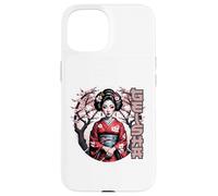 Geisha Elegante con Flores de Cerezo Carcasa para iPhone 15