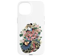 Geisha En Kimono Elaborado Rodeado De Motivos Florales Carcasa para iPhone 15