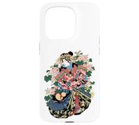 Geisha En Kimono Elaborado Rodeado De Motivos Florales Carcasa para iPhone 15 Pro
