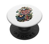 Geisha En Kimono Elaborado Rodeado De Motivos Florales PopSockets PopGrip Adhesivo