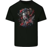 Geisha Girl with Flowers & Butterflies Fantasy Mens Cotton T-Shirt Black S