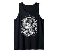 Geisha Japonesa con Abanico en Estilo Irezumi Blanco y Negro Camiseta sin Mangas