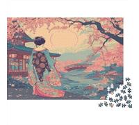 Geisha Japonesa, Flores de Cerezo en Plena floración Rompecabezas para Adultos || 52x38cm/1000pcs Juegos Educativos De Decoración del Hogar