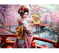 Geisha Japonesa Puzzle 1000 Piezas Cartón Blanco Premium para Coleccionistas Desarrollo Cognitivo Ocio Tranquilo Casa Compatible Marco Estándar 1000 PCS