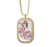 Geisha Kimono Fan Japón Waves Collar Colgante Diamante Cristal Dorado Joyería