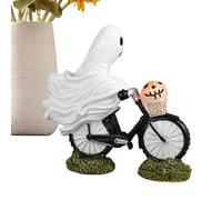 Geisterfigur - Halloween Geist Deko | Geist Auf Fahrrad mit Kürbis | Ghost Figurine Decor | Hausdeko Saisonale Tischdekoration für Schlafzimmer Wohnzimmer Esstisch Dekos Tischmitte - 19,5 x 20 cm