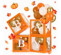Gejoy Decoraciones de otoño para baby shower, cajas de calabaza para baby | Cajas de baby shower con letras, una pequeña calabaza está en el camino, fondo de calabaza para baby shower
