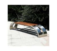 GEK208130 Banco de jardín Banco de Exterior de Madera en Zigzag de Acero Inoxidable con Asiento de Madera for Patio Banco Exterior(Pequeño)