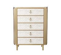 GEK208130 Dormitorio Cómoda de 5 cajones Lujo Gabinete con cabecera for Dormitorio Panel Roca Almacenamiento Madera Mango Metal Forma Especial Torre de Almacenamiento