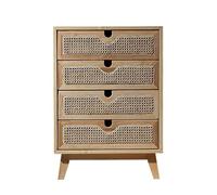 GEK208130 Dormitorio Cómoda de ratán, cómoda con 4 cajones, gabinete Almacenamiento Moderno for Dormitorio, Armario, Pasillo, Entrada Torre de Almacenamiento(Original Wood Colour)