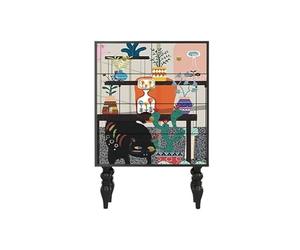 GEK208130 Dormitorio Cómoda for Dormitorio, cómoda Retro de Mediados Siglo con Superficie calcomanías pintadas, Organizador Madera for Sala Estar, Pasillo Torre de Almacenamiento