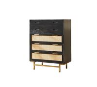 GEK208130 Dormitorio Cómoda, Moderna de Ratán con Cajones Anchos y Manijas Metal, Aparador Independiente for Dormitorio, Sala Estar Torre de Almacenamiento(Negro)