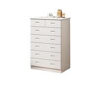 GEK208130 Dormitorio Gabinete de Almacenamiento Madera Minimalista con cómoda 7 cajones for Sala Estar, vestidor Torre de Almacenamiento(Blanco)
