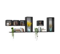 GEK208130 Libreria Estanteria Estantería combinada Negra montada en la Pared, Estante Organizador Decorativo de Madera, for estantes de exhibición de Sala de Estar y Oficina Estantería