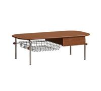 GEK208130 mesas de Café Mesa de Centro Ovalada Madera con Almacenamiento Deslizante, Marco Metal, Cesta Alambre, cajón Minimalista(Pequeño)