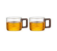 GEK208130 Moderno Juego de 2 tazas té cristal con estampado montaña, pequeñas, borosilicato transparente asa nogal, 12 ml (4 oz) Fiestas