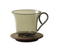 GEK208130 Moderno Taza de café vidrio 220 ml y juego posavasos madera; taza té borosilicato transparente con asa Fiestas(Grey)
