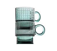 GEK208130 Moderno Vasos con asa y relieve verde, apilables, for café, té leche, aptos for lavavajillas (juego de 2) Fiestas