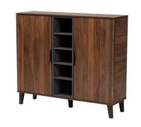 GEK208130 Moderno Zapatero de Dos Puertas Mid-Century Moderno de Madera con Acabado en marrón Nogal y Gris en Dos Tonos Organizador