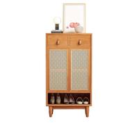 GEK208130 Moderno Zapatero de ratán for Entrada, 5 Niveles, 120 cm de Alto, con Puertas for Armario de Pasillo, Pino Organizador