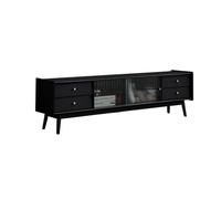 GEK208130 Modulo TV Cajón de Gran Capacidad, Mueble de TV for Sala de Estar de Madera Maciza, Puerta de gabinete de Vidrio, Mueble de TV Simple y Moderno de 1,8 m, Color Negro Mesa TV
