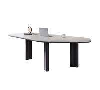 GEK208130 Simple Escritorio de Oficina con losa de Roca de Forma Irregular, Mesa de conferencias Moderna for Oficina en casa con Patas de Madera Maciza. Escritura(L)
