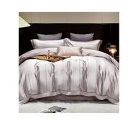 GEK208130 Suave 4 Pieces Satin Striped Duvet Cover King/Queen Size Set All Season Luxury Silky Like Bedding with Flat Sheet and 2 Pillowcases Bedding(Queen 200X230 4pcs)