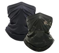 Gekamoyue 2PCS Multifunción Bandana para Hombre y Mujer, Pañuelos Cabeza Elástica, Bragas de Cuello Secado Rápido para Correr, Ciclismo, Senderismo, Esquí al Aire Libre (Negro + Camuflaje)