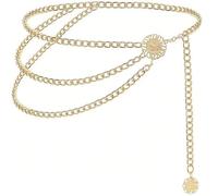 Gekamoyue Cinturón de Mujer de Moda, Cinturon Ajuestable Metálico, Cinturón de Cintura Multicapa, Forma de Cadena de Metal para Vestidos, Mezclilla, Camisa Larga (90cm)