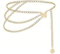 Gekamoyue Cinturón de Mujer de Moda, Cinturon Ajuestable Metálico, Cinturón Multicapa de Mariposa para Vestidos, Mezclilla, Camisa Larga (90cm)