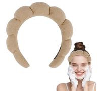 Gekamoyue Diadema para Lavarse, Diadema con Esponja, Diadema Maquillaje para Mujer, Tela de Rizo Suave, para Lavado de Cara, Cuidado de La Piel, Desmaquillado (Caqui)