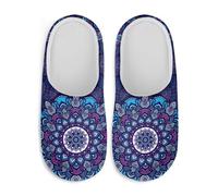 Gekhuqory Pantuflas con estampado floral para mujer, suaves y cálidas, zapatos de casa para interiores para mujer, casuales, Morado Boho Mandala Floral, 36.5/37.5 EU