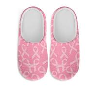 Gekhuqory Pantuflas de casa con estampado de corazón para mujer, zapatos cálidos de felpa suave antideslizante para caminar, Concientización sobre el cáncer de mama rosa, 34/36 EU