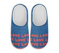 Gekhuqory Pantuflas de casa con estampado de corazón para mujer, zapatos cálidos de felpa suave antideslizante para caminar, Patrón Love Jeans, 41/42 EU