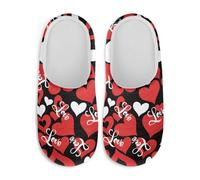 Gekhuqory Pantuflas de casa con estampado de corazón para mujer, zapatos cálidos de felpa suave antideslizante para caminar, Patrón de corazón rojo, 42.5/43.5 EU