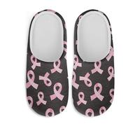 Gekhuqory Pantuflas de casa con estampado de corazón para mujer, zapatos cálidos de felpa suave antideslizante para caminar, Pink Ribbon - Cáncer de mama, 34/36 EU