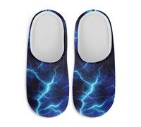 Gekhuqory Pantuflas de casa con estampado de corazón para mujer, zapatos cálidos de felpa suave antideslizante para caminar, Estampado de rayo azul, 34/36 EU
