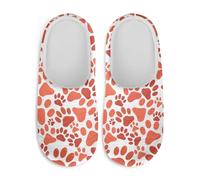 Gekhuqory Pantuflas de casa con estampado de corazón para mujer, zapatos cálidos de felpa suave antideslizante para caminar, Estampado de pata de perro naranja, 34/36 EU