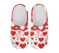 Gekhuqory Pantuflas de casa con estampado de corazón para mujer, zapatos cálidos de felpa suave antideslizante para caminar, Copo de nieve de corazón rojo, 41/42 EU