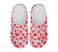 Gekhuqory Pantuflas de casa con estampado de corazón para mujer, zapatos cálidos de felpa suave antideslizante para caminar, corazones rojos, 38/39 EU