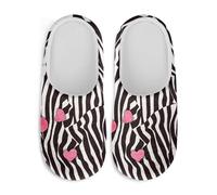 Gekhuqory Pantuflas de casa con estampado de corazón para mujer, zapatos cálidos de felpa suave antideslizante para caminar, Estampado de corazón a rayas de cebra negra, 41/42 EU