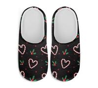 Gekhuqory Pantuflas de Navidad para mujer con espuma viscoelástica, zapatos de casa para dormitorio interior de mujer, Bastón de caramelo con corazones de Navidad, 39.5/40.5 EU