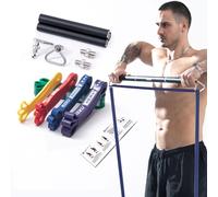GEKU FIT Barra de entrenamiento de acero resistente para entrenamiento de banda de resistencia, ejercicios de banda de resistencia, entrenamiento en casa, carga máxima de 800 libras (juego de barra +